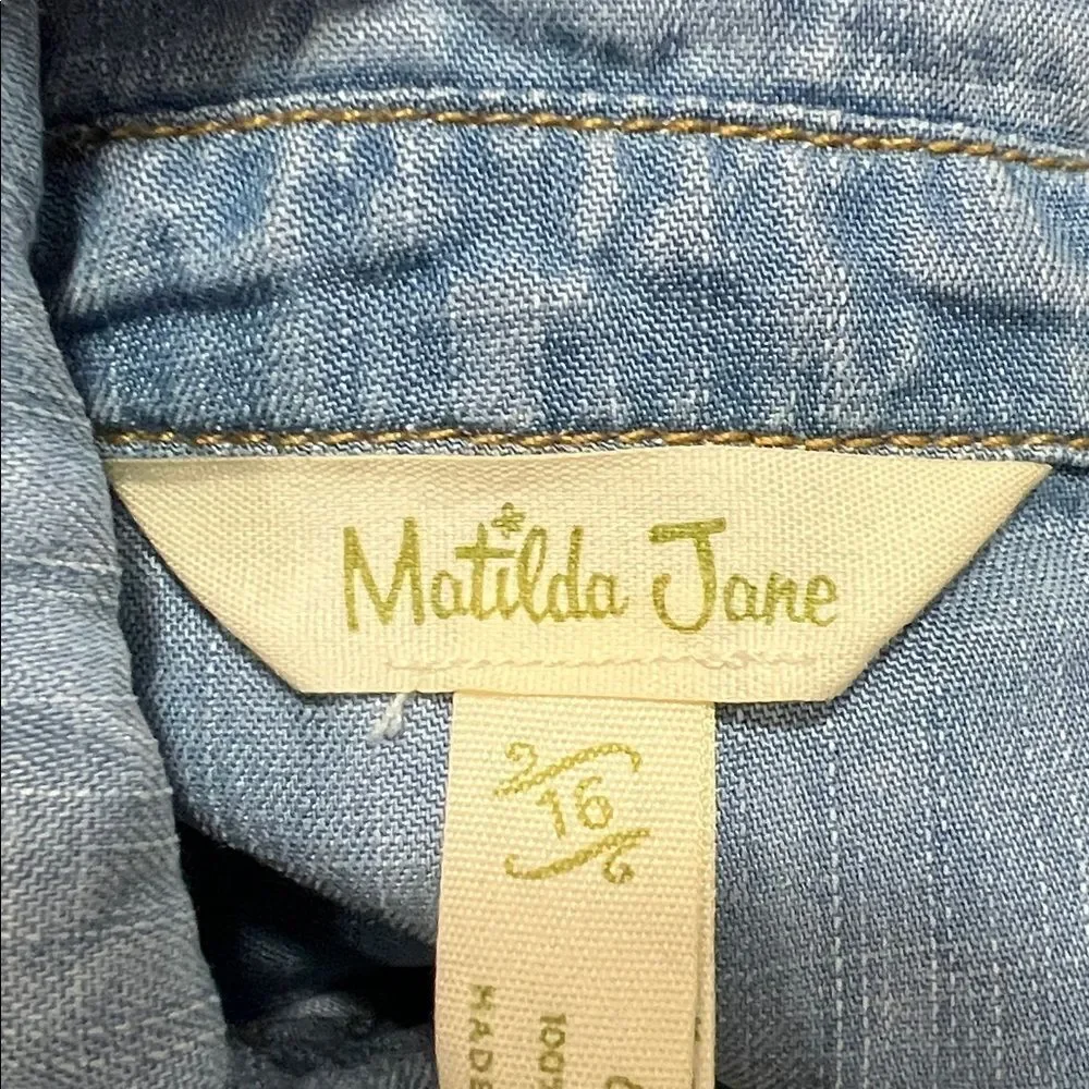 Matilda Jane Blue Chambray denim shirt with ruffle details size 16